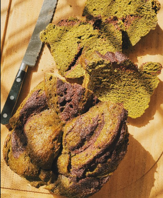 Matcha Chocolate Babka With Ground Flaxseed And Cacao Powder