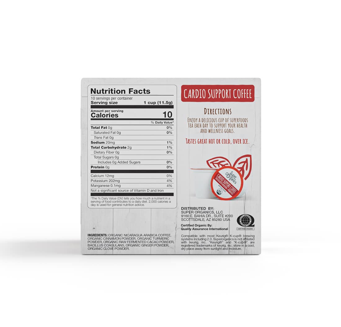 Cardio Support Coffee packaging with nutrition facts label and branding on a white background