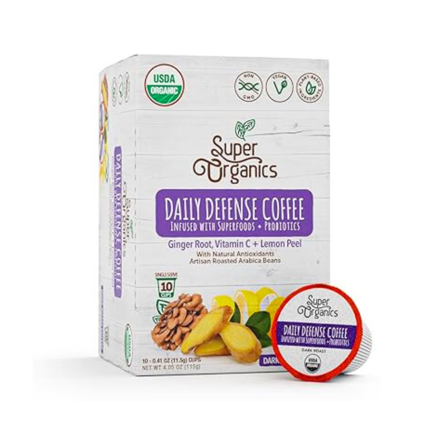 Super Organics Daily Defense Coffee package on a white background