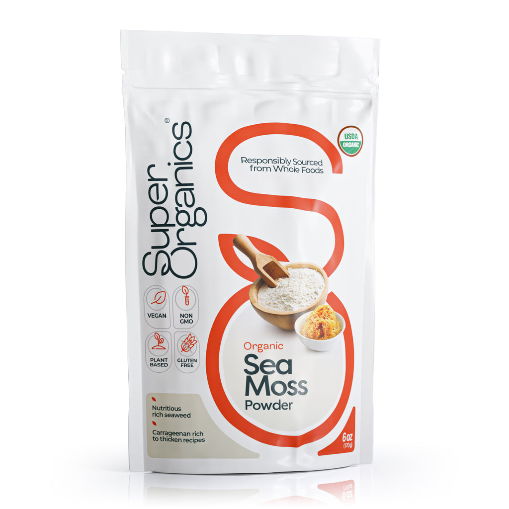 Super Organics Sea Moss Powder packaging on a white background