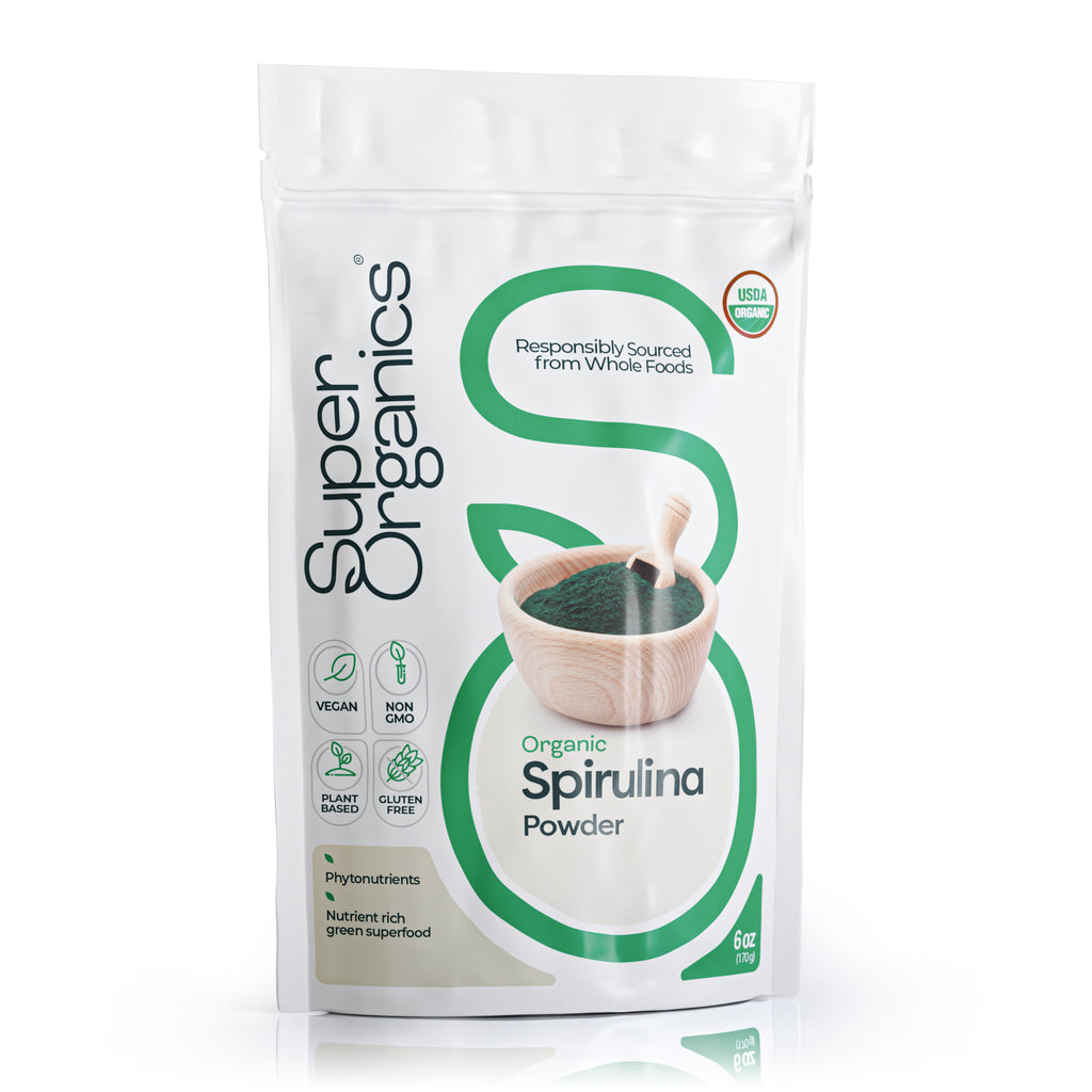 Super Organics Spirulina Powder packaging on a white background